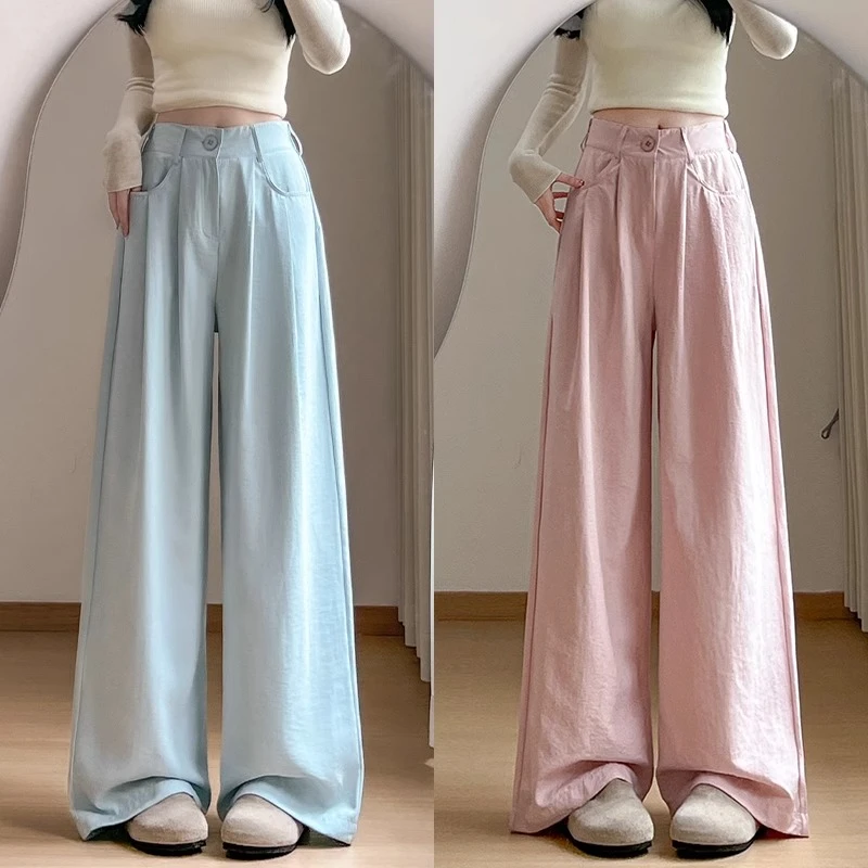 奶油褶皱裤女春夏新款高腰直筒休闲垂感松弛感慵懒西装阔腿裤裤子