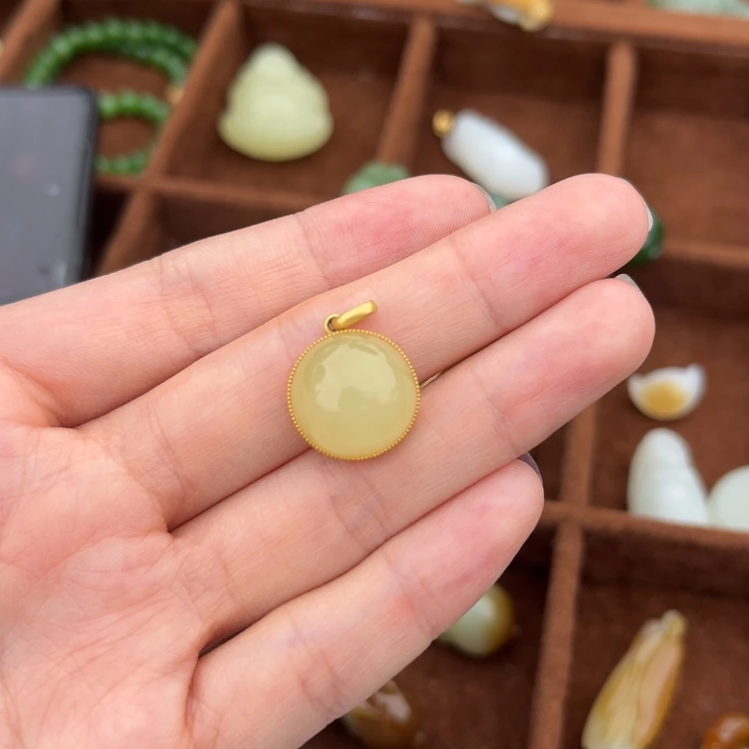 和田玉18K金镶嵌吊坠(不含链)14+*9+