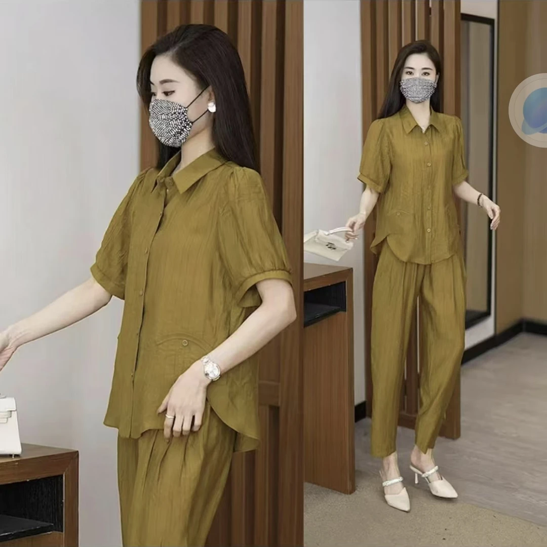 240326春夏新款时尚套装高腰女神范妈妈装春季网红质显瘦修