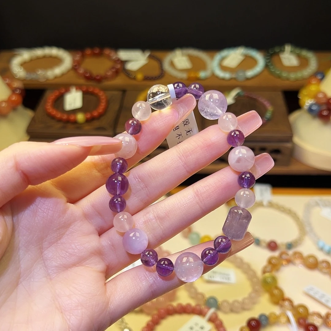 银S925镀金镶嵌水晶手串紫1801