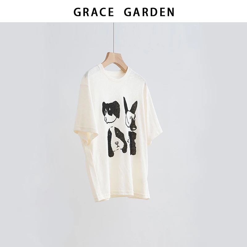 GRACE GARDEN【汪汪仙贝！】可爱涂鸦狗印花宽松减龄短袖T恤NT5C2806