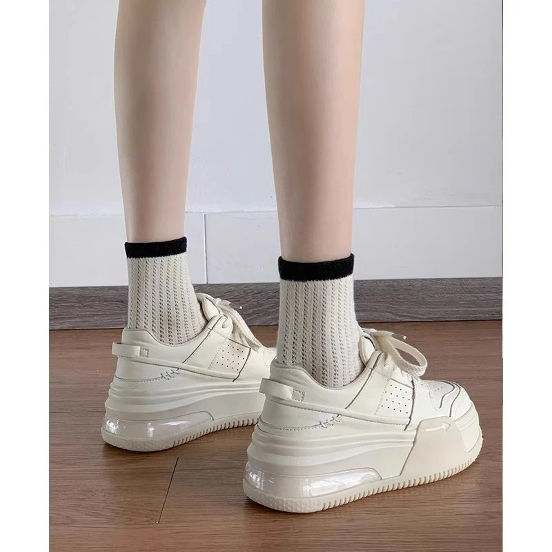 Moleubak女款2025新款春秋爆款厚底运动鞋小白鞋增高松糕休闲板鞋