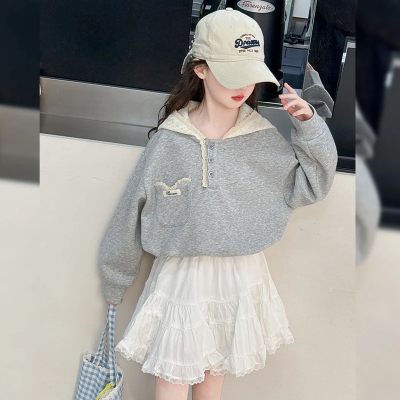 女童卫衣2025新款春装上衣女孩洋气套头衫大童韩系连帽衫儿童衣服