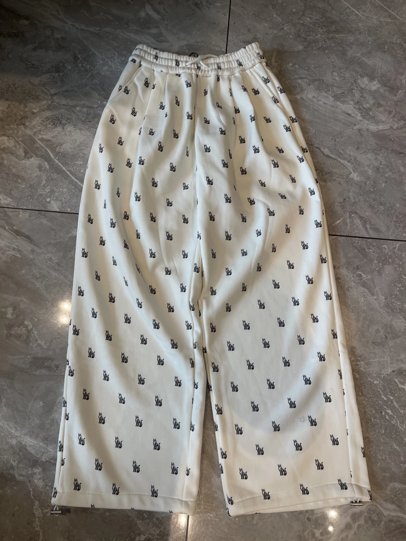 Dami小毛印花加绒休闲裤女