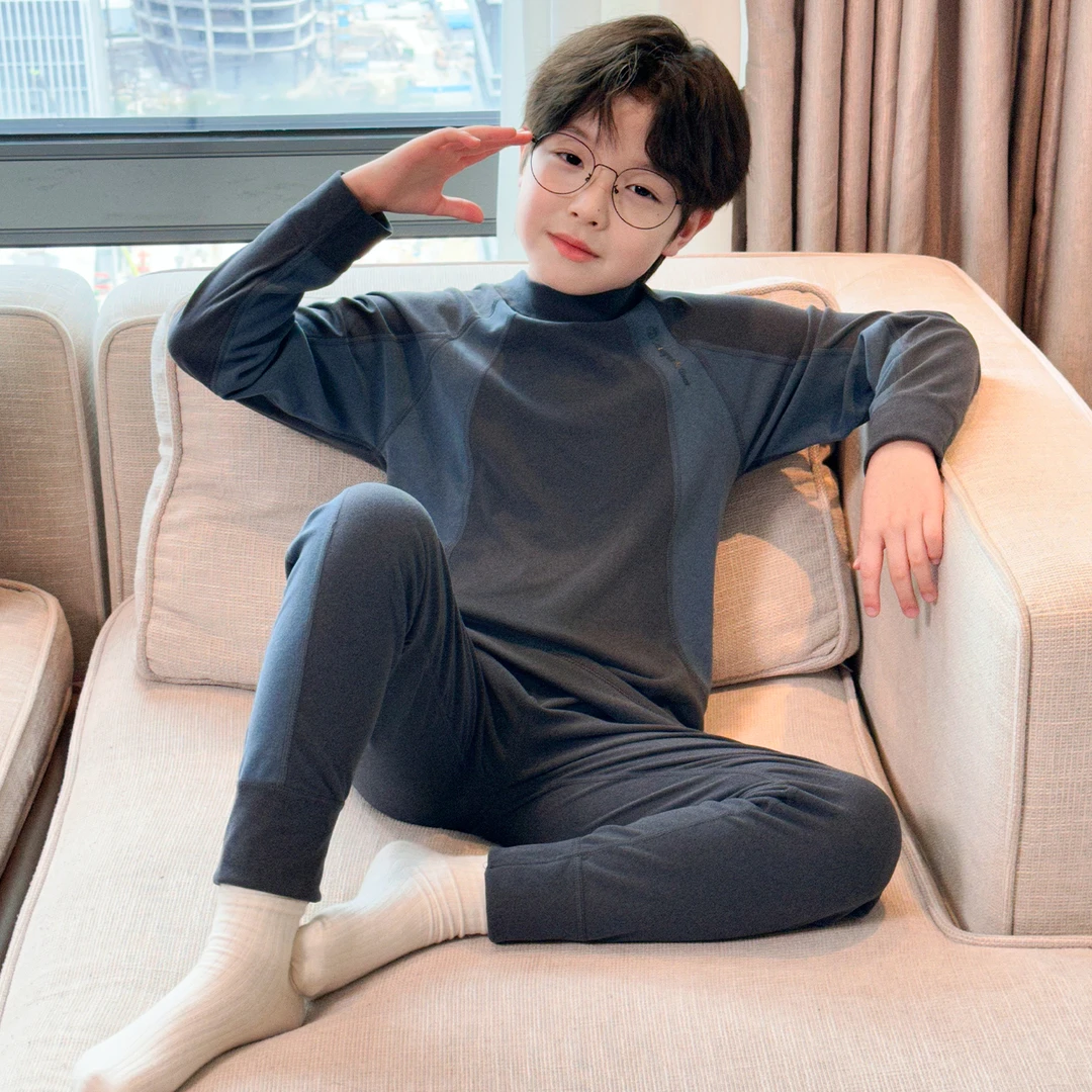 男童半高领德绒拼色秋衣秋裤秋冬款儿童自发热保暖衣套装中大童15