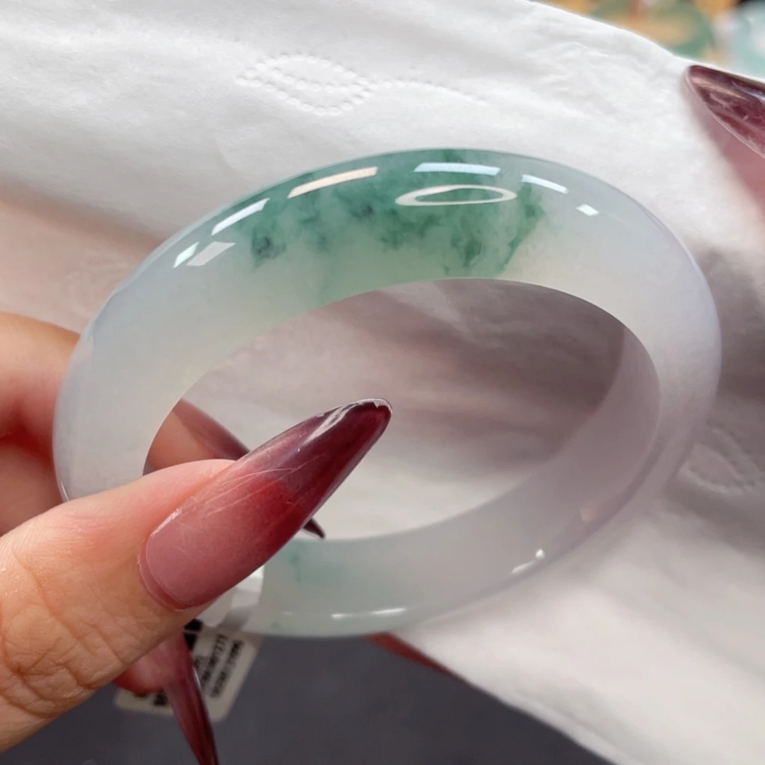 翡翠手镯未镶嵌54.8莫西沙白冰飘兰花22号