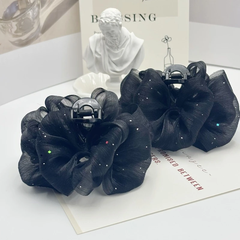 诗泊雅 2025新款洒金波点泡泡抓夹女网纱发夹后脑勺高级感鲨鱼夹