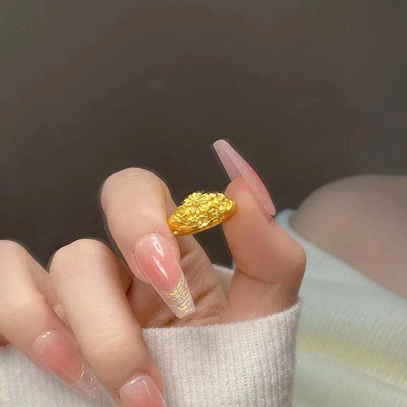 爱恒信【圣诞佳礼】甄选足金999黄金戒指繁花一路繁花似锦活口.