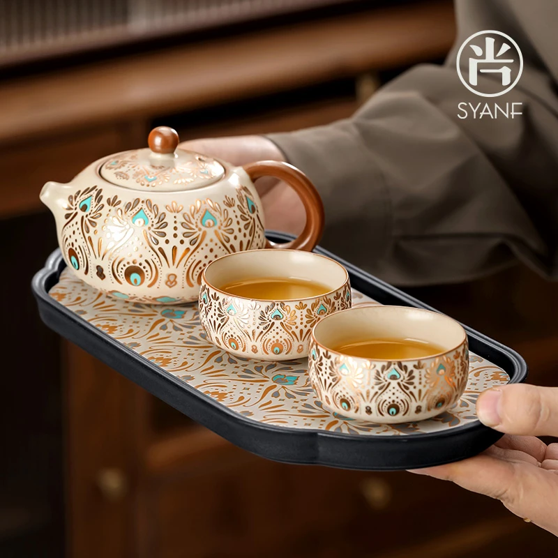 汝窑功夫茶具一壶二杯小套装家用高档喝茶茶具小型一两人泡茶器