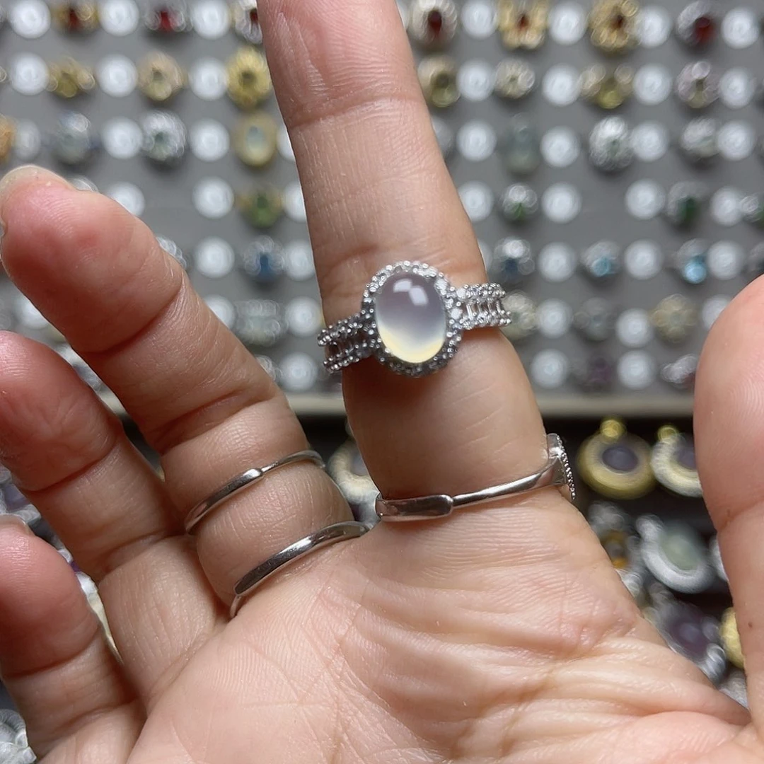 蛇纹石玉戒指银S925镶嵌B****.