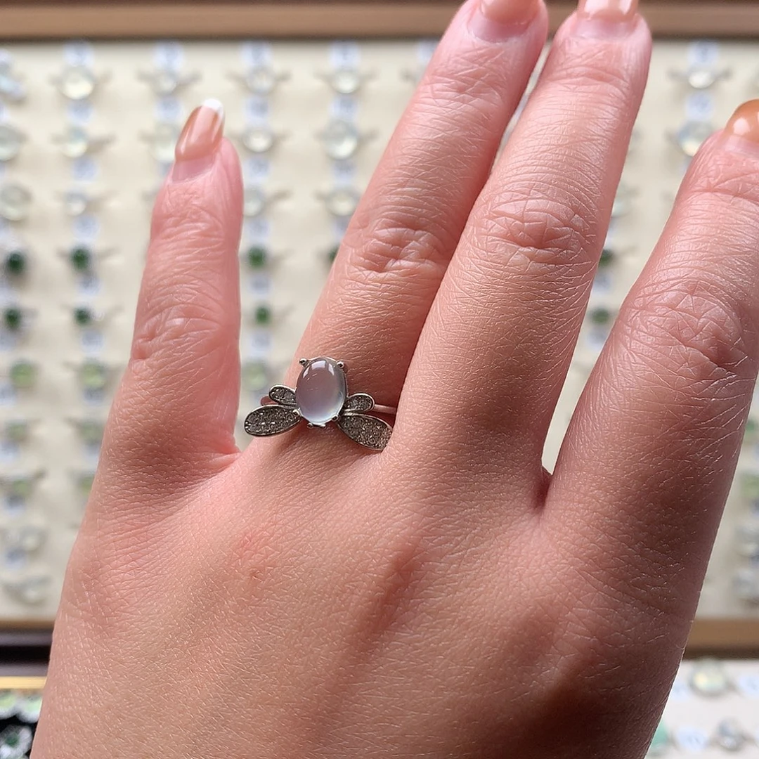 蛇纹石玉银S925镶嵌戒指