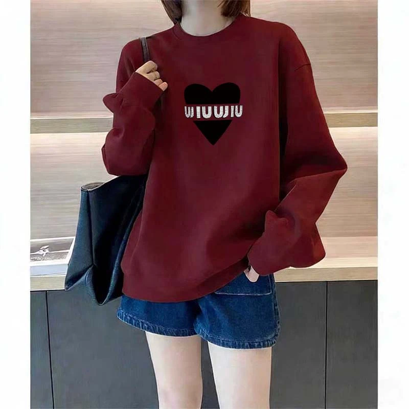 2026年新款爆款马年本命年衣服酒红色正肩卫衣女秋冬加绒加厚外套