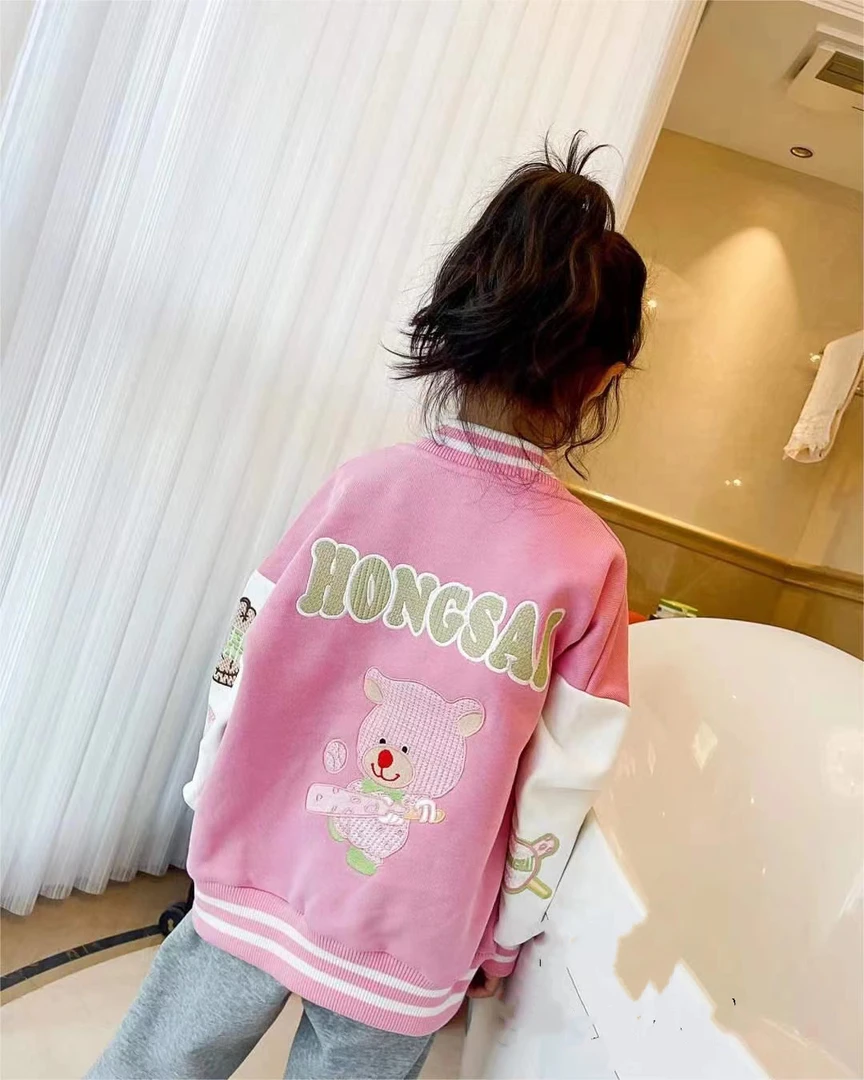女童运动风V领普通外套中大童棒球服休闲上衣