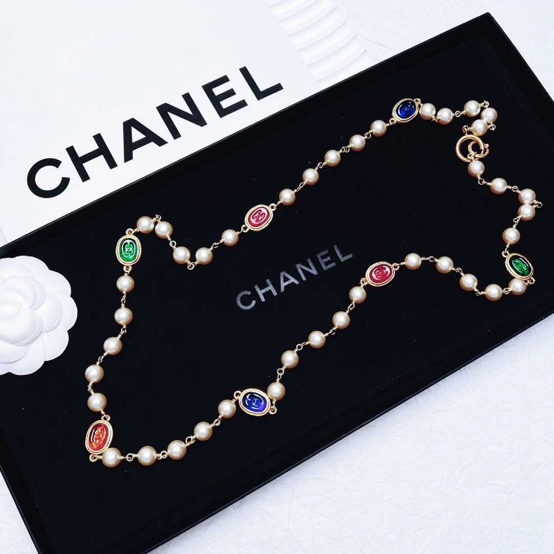 95新 Chanel/香奈儿 柚礼中古/香奈儿珍珠多色印章项链CQ502024