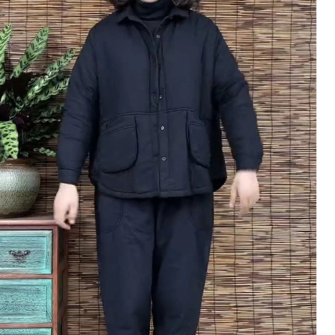 2025秋冬新款纯色水洗长袖套装保暖休闲加厚时尚韩版棉衣