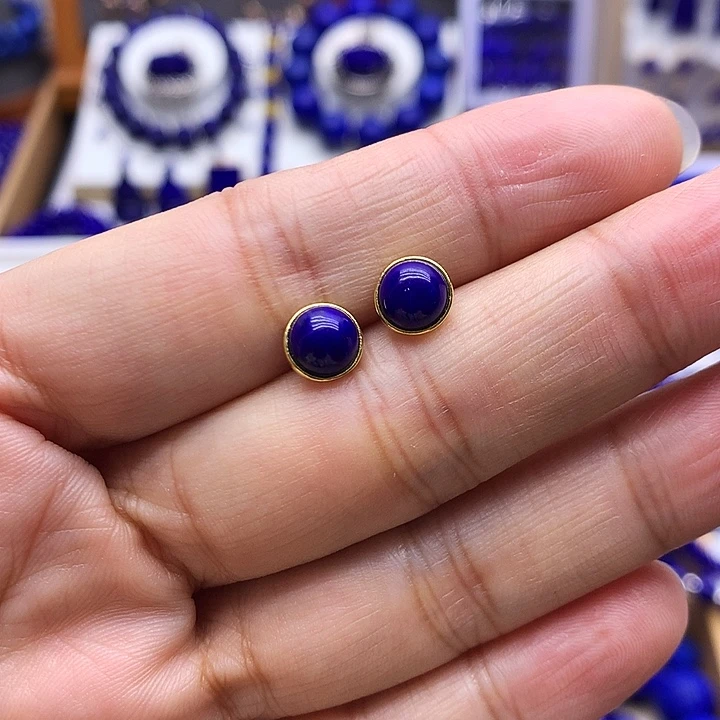 青金石银S925镀金镶嵌耳钉