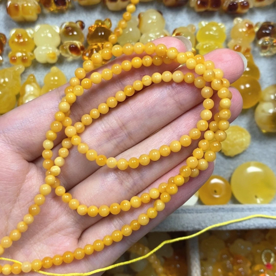 琥珀颈饰未镶嵌大****子鸡油黄链子