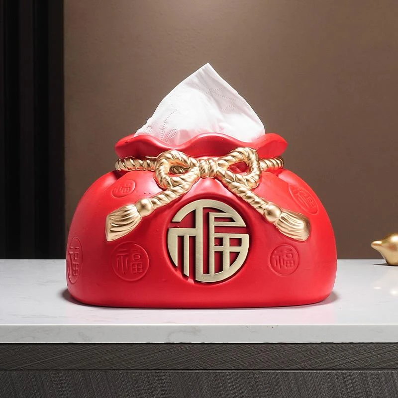 福袋陶瓷纸巾盒高级感新中式创意家用客厅茶几餐桌喜庆摆件抽纸盒