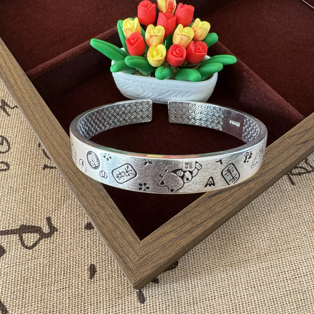 足银手镯 A06吉言国风复古可调节经典手镯古风时尚