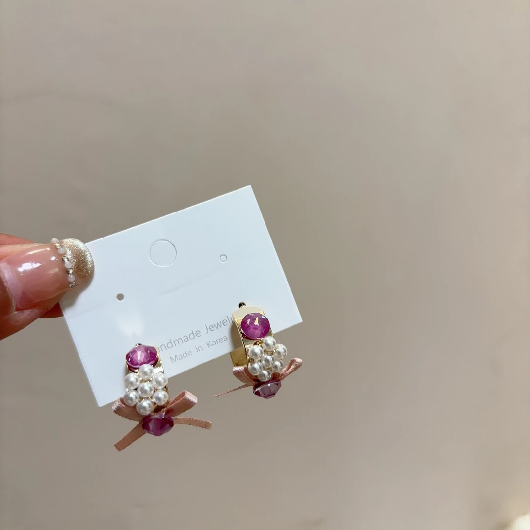 铜合金耳饰 设计款小花蝴蝶结弧扣耳钉R980