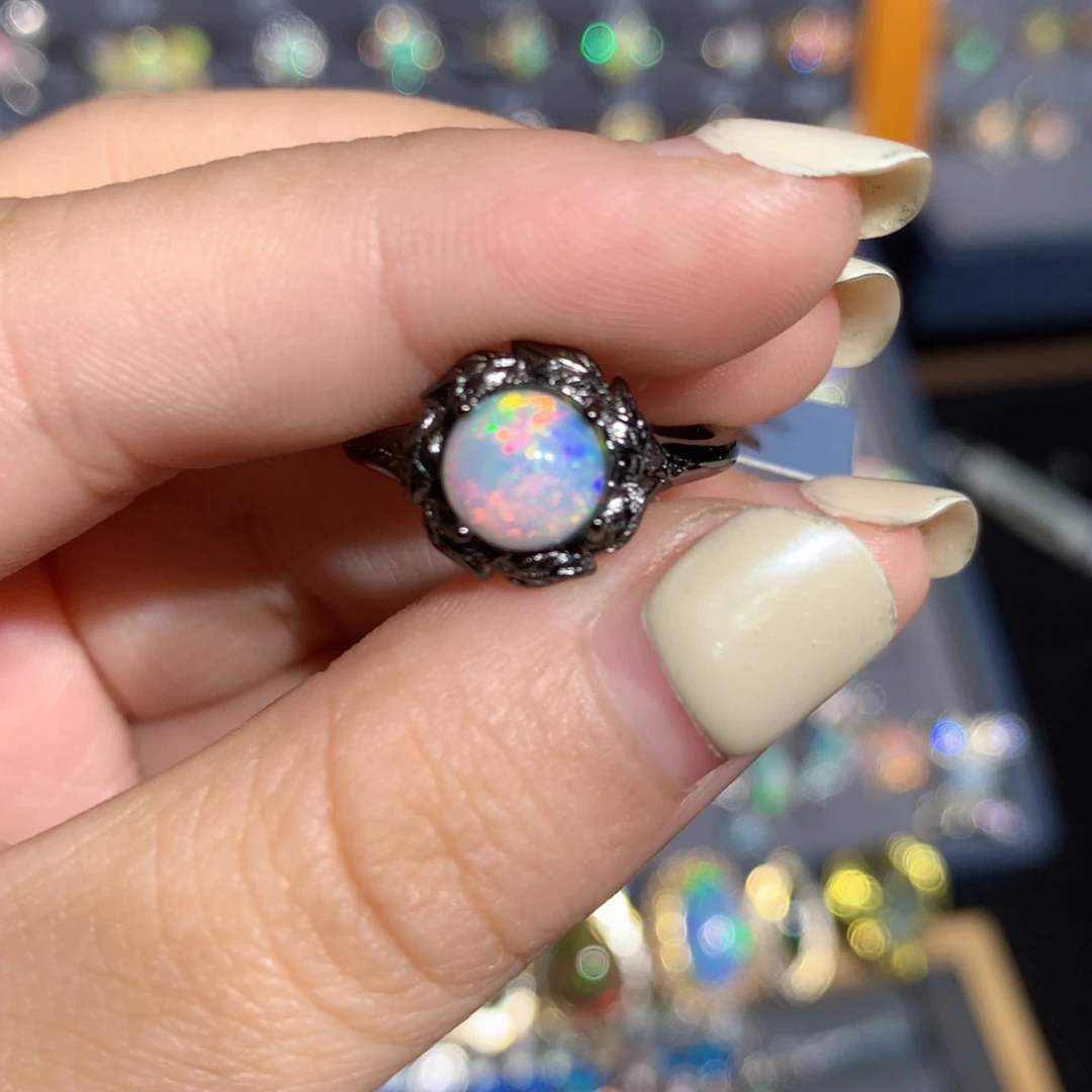 银S925镶嵌欧泊欧泊戒指l