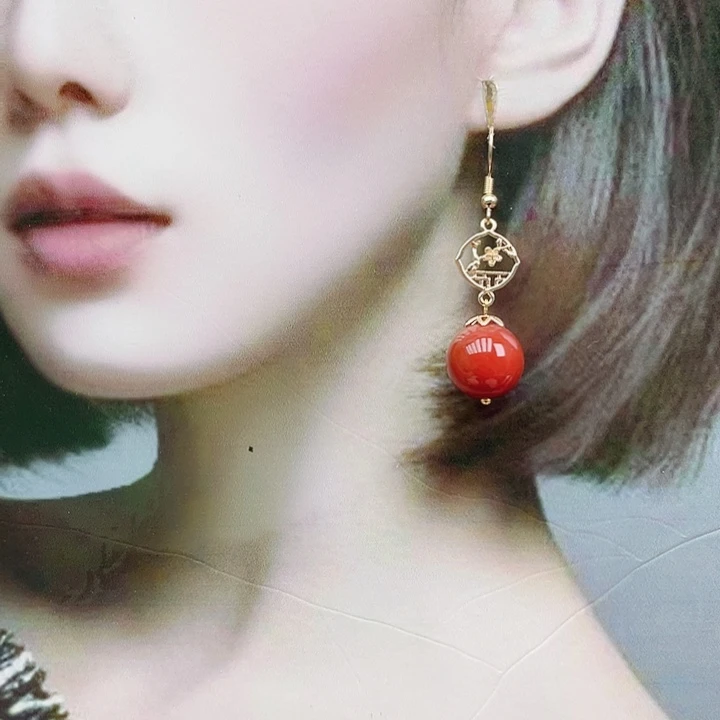 南红玛瑙合金耳饰