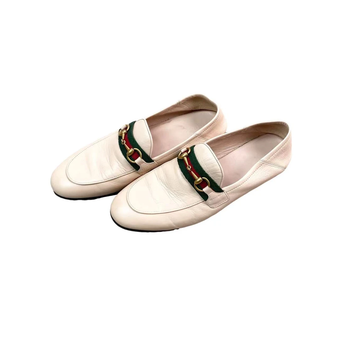 99新 GUCCI/古驰 AA一九四七  马衔扣红绿条纹一脚蹬  38码