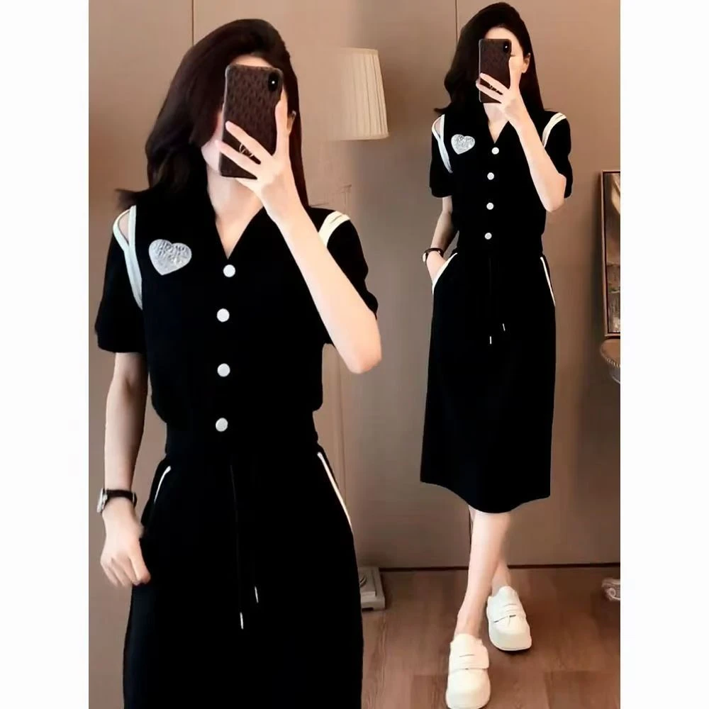 微胖mm时尚休闲套装女款大码显瘦遮肉洋气质减龄妈妈半身裙两件套