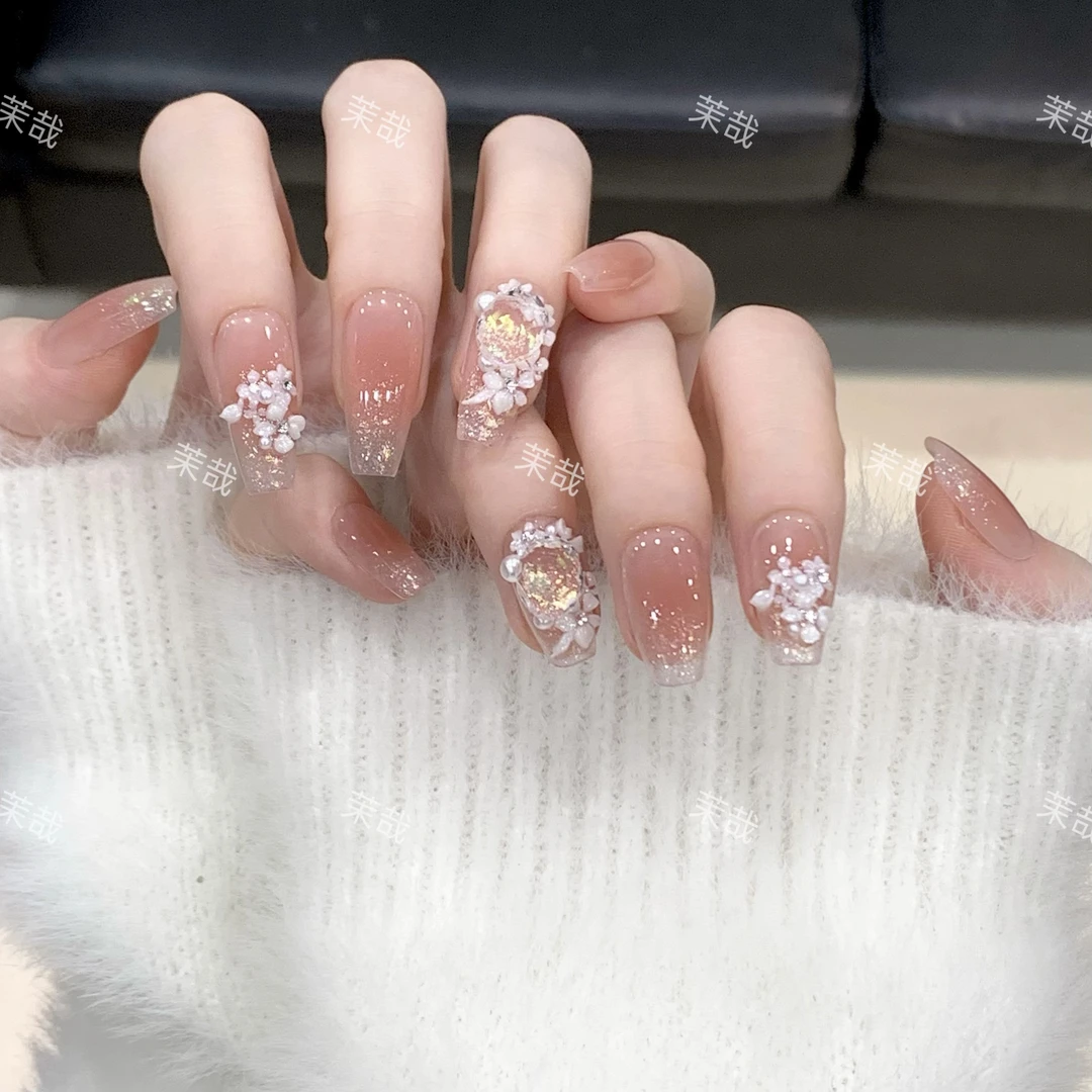 茉哉I现货【冷萃冰花】纯手工定制拆卸穿戴甲A4121