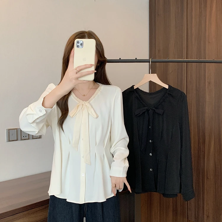大码法式设计感衬衫女秋季新款微胖妹妹宽松显瘦遮肚百搭气质上衣