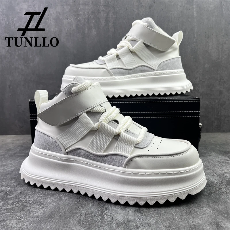 高帮板鞋秋季新款轻奢简约男鞋厚底增高时尚百搭透气休闲运动鞋男