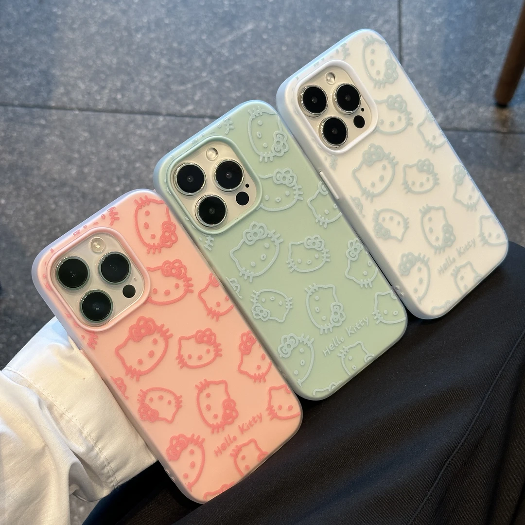 满屏粉蓝线条kt头适用苹果16肤感手机壳iPhone华为vivo小米15oppo