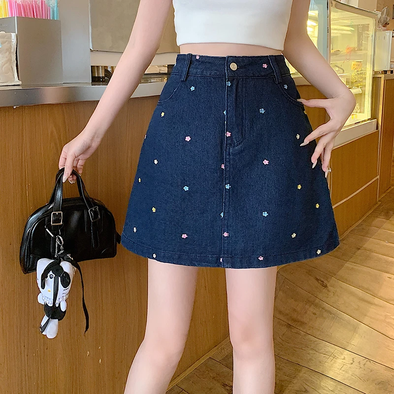 JJ30677大码夏季胖MM韩版半身裙时尚百搭高腰牛仔A字裙遮肉短裙