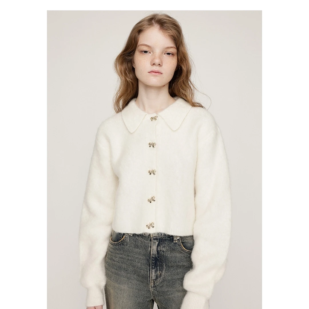 【MonTendre】秋冬新款 S 温柔风软糯百搭蝴蝶结纽扣长袖针织开衫