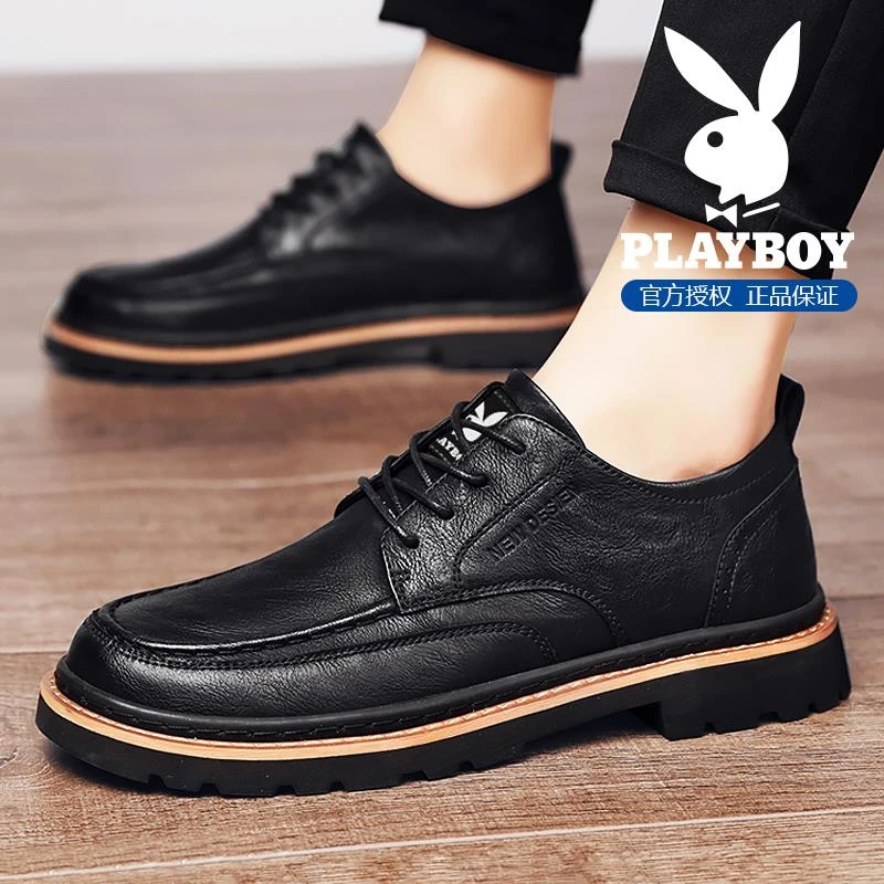 花花公子男鞋2025新款冬季黑色复古马丁鞋男厚底防滑低帮工装潮鞋