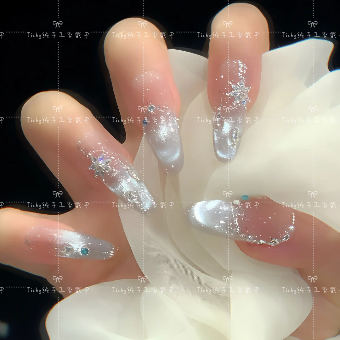 【天空之境】纯手工穿戴甲腮红轻奢设计显白气质美甲贴片