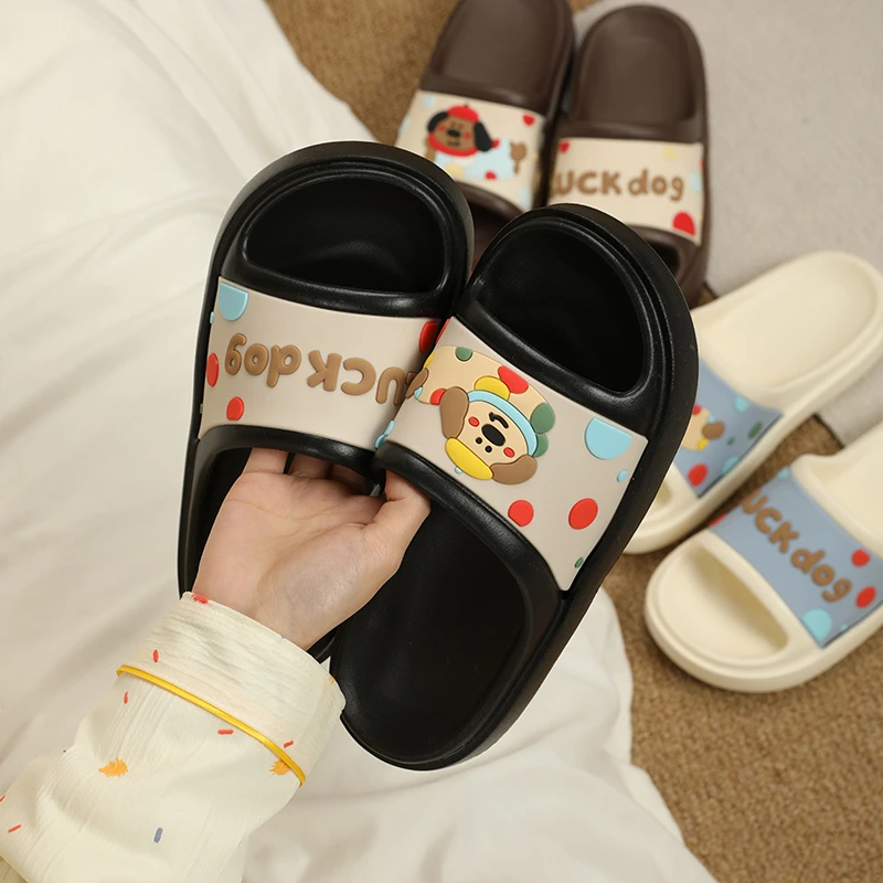 可爱铃铛狗狗一字户外穿凉拖鞋防滑情侣网红男女士软底沙滩拖鞋夏