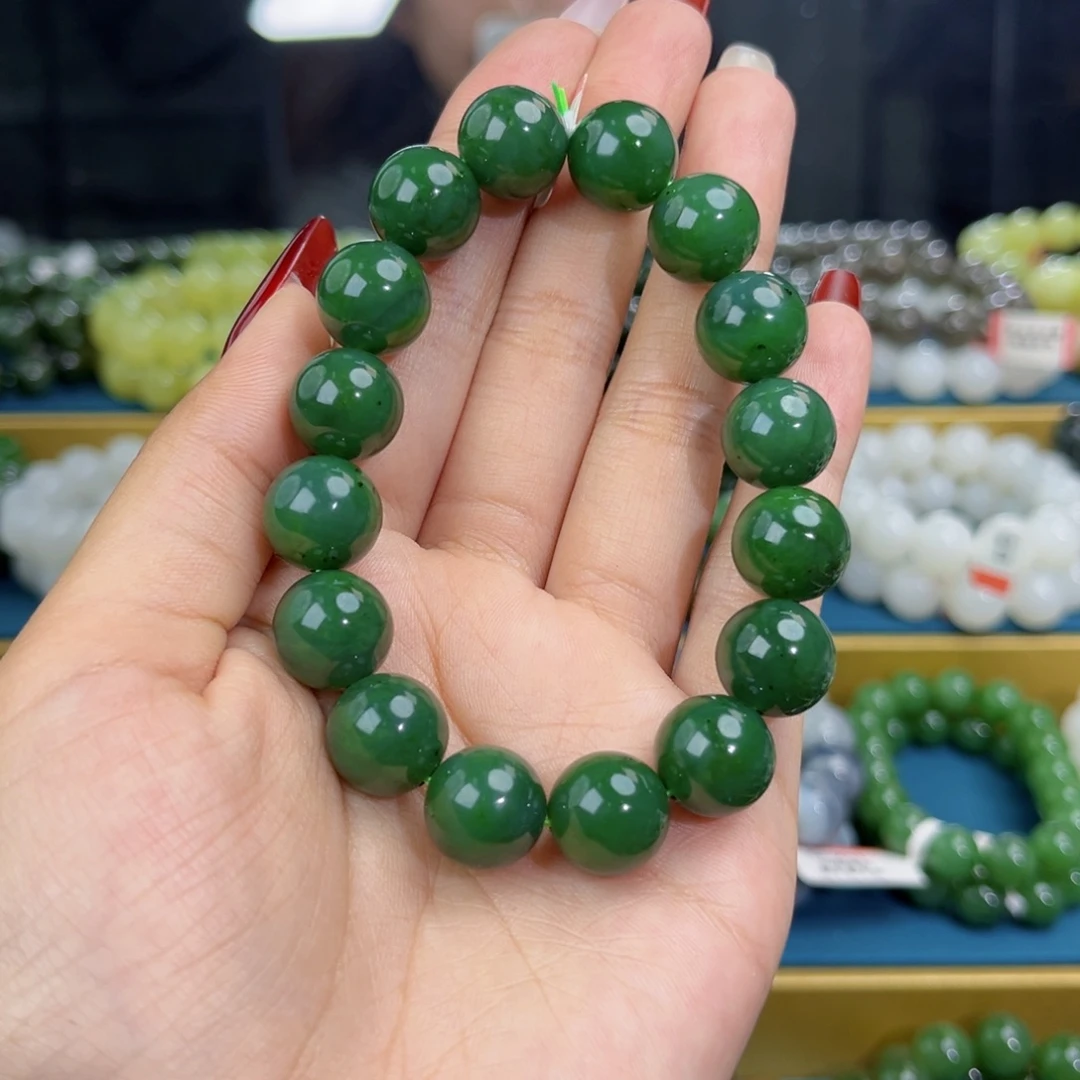 和田玉未镶嵌手链天然和田玉俄碧辣阳绿手串13