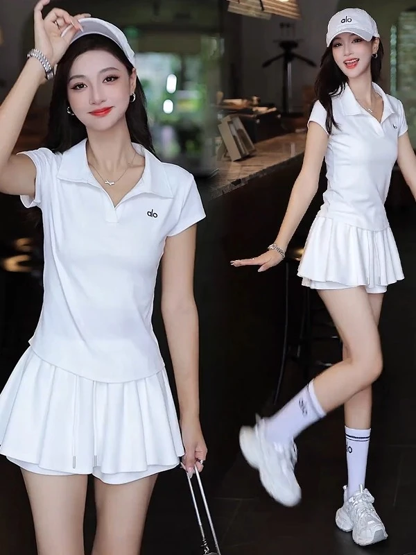 时尚休闲运动套装女2025夏季新款洋气显瘦POLO领短袖半身裙两件套