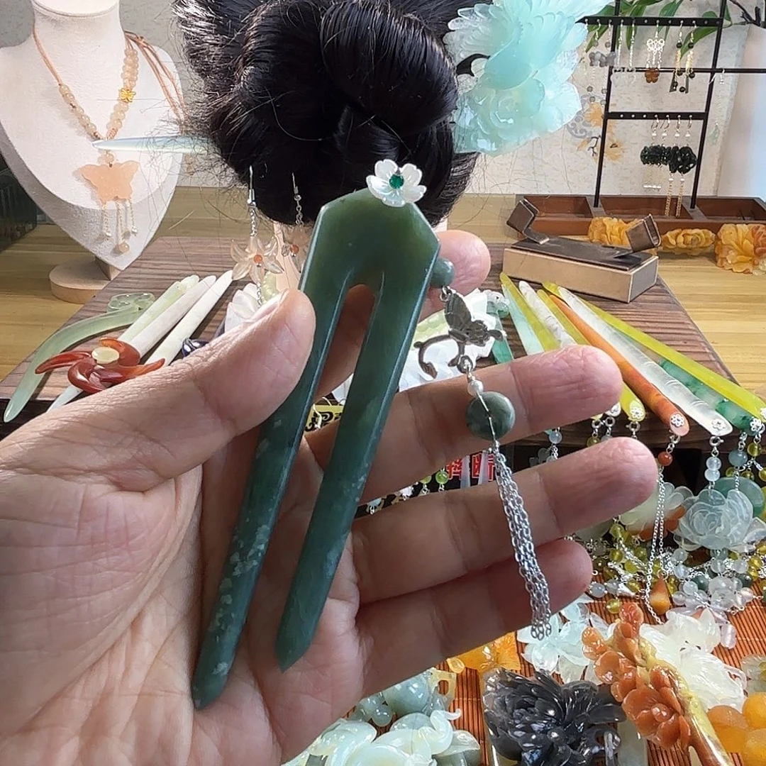 合金蛇纹石玉发饰