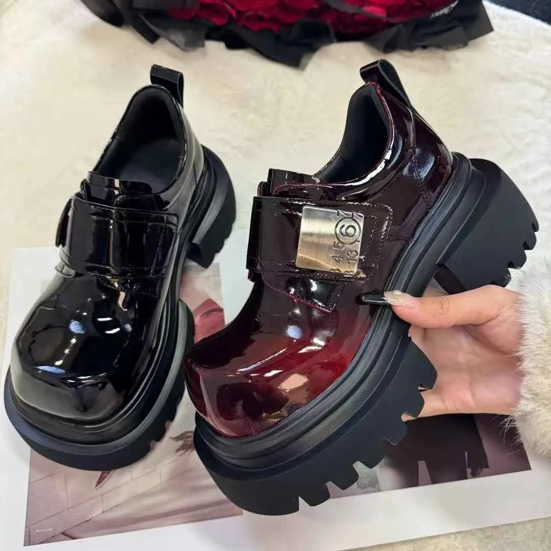 【苏蒂苏拉SDSL】639-3乐福鞋女大头皮鞋厚底黑色小个子百搭单鞋