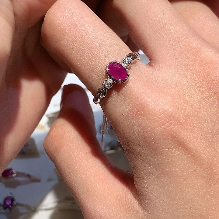 戒指红宝石银S925镶嵌