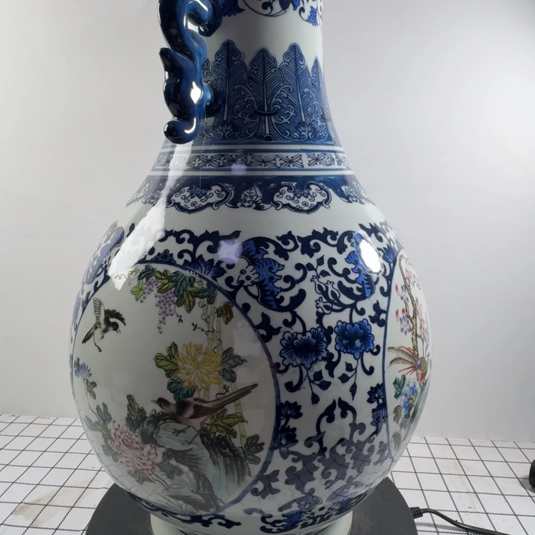 波***瓶粉彩花卉纹陶瓷瓶