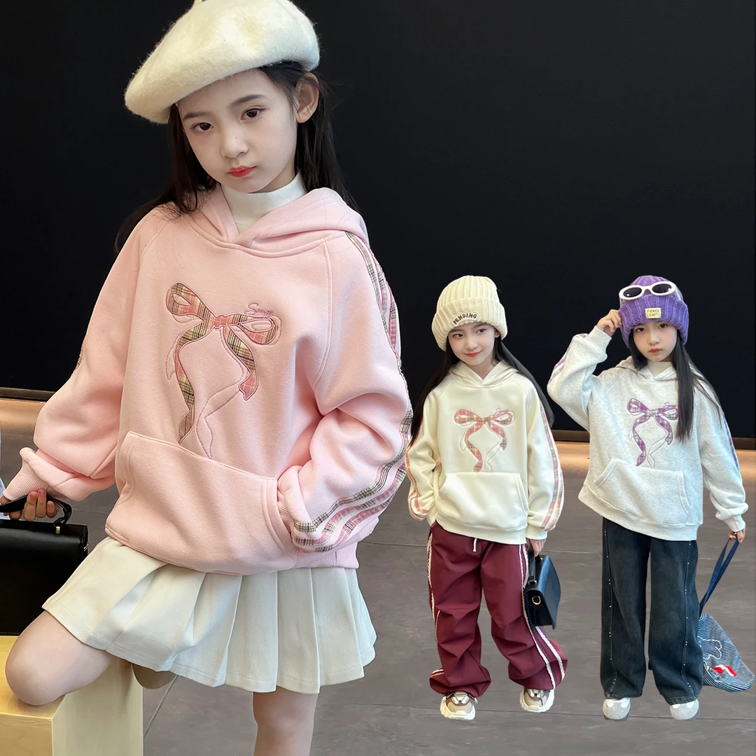 女童卫衣冬季新款儿童插肩袖加绒上衣宝宝长袖打底衫24101902