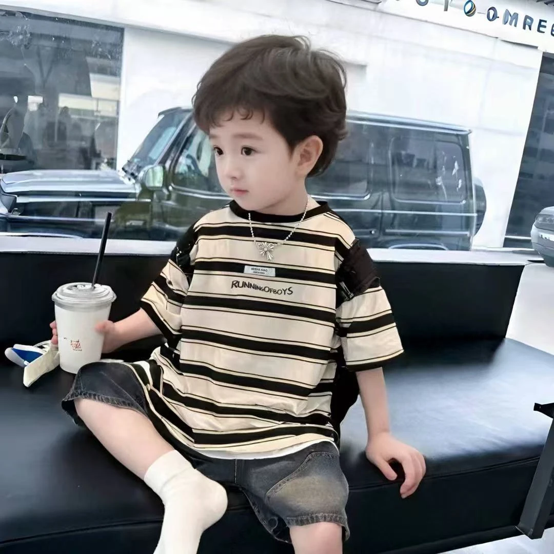 潮牌儿童夏季宽松短袖t恤男童洋气打底衫宝宝夏装洋气半袖上衣