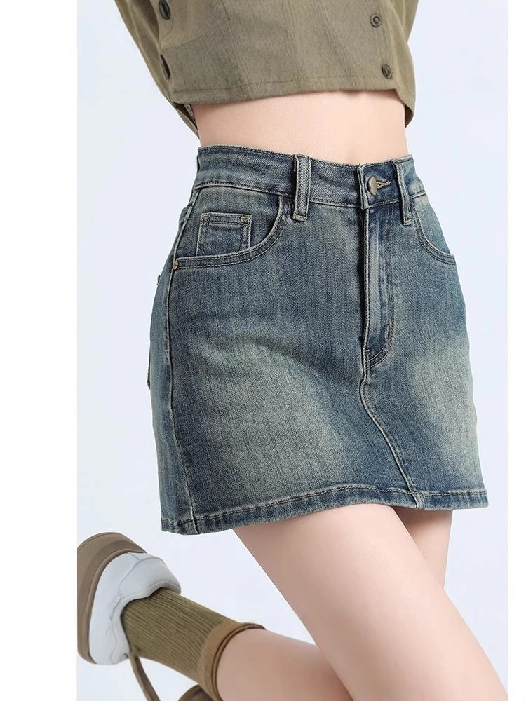 短裙高腰半身裙复古弹力A字短裙薄款百搭城市游牧风包臀