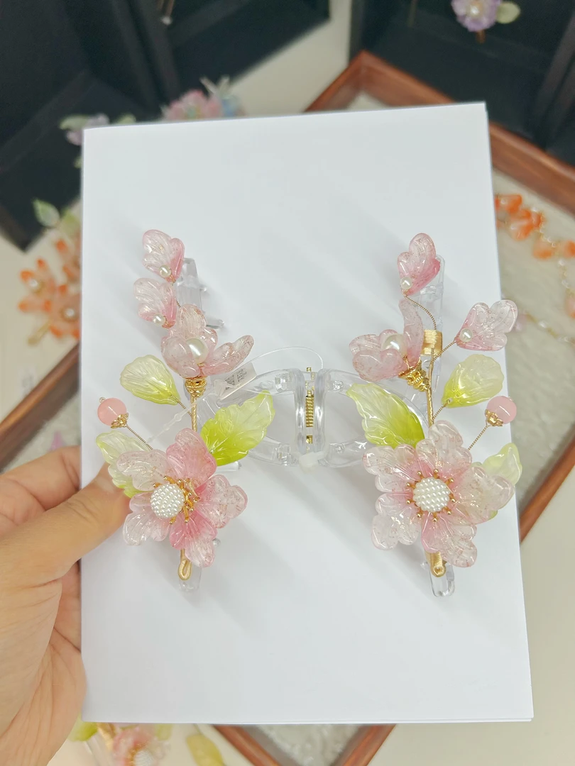 4号粉色蕙兰花鲨鱼夹抓夹