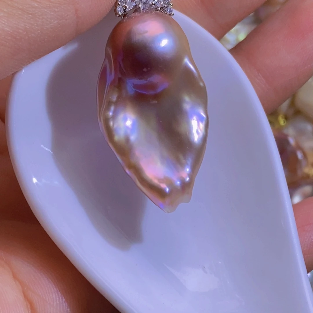 银S925镶嵌淡水珍珠天然淡水珍珠无染色无优化