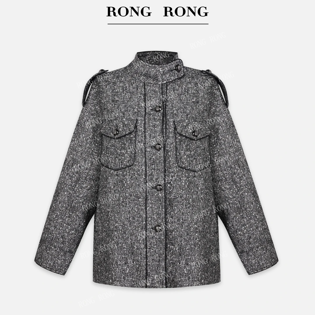 溶溶【星河梦岛】RONGRONG 立领珠片花呢肌理感小香风外套C-L206735