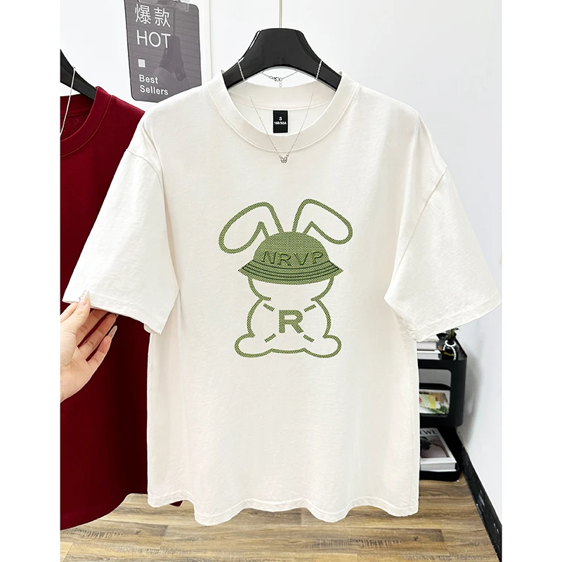 纯棉白色圆领短袖T恤女装春夏季2025新款ins潮流时尚宽松百搭上衣